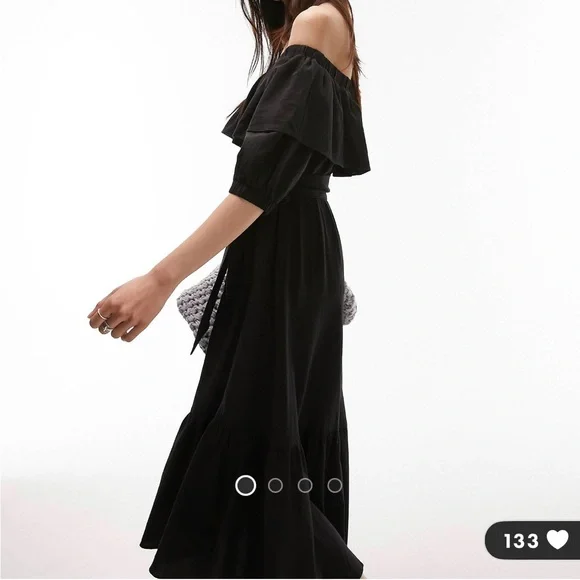 Top shop Bardot Midi Dress Black size 12 - Picture 7 of 11